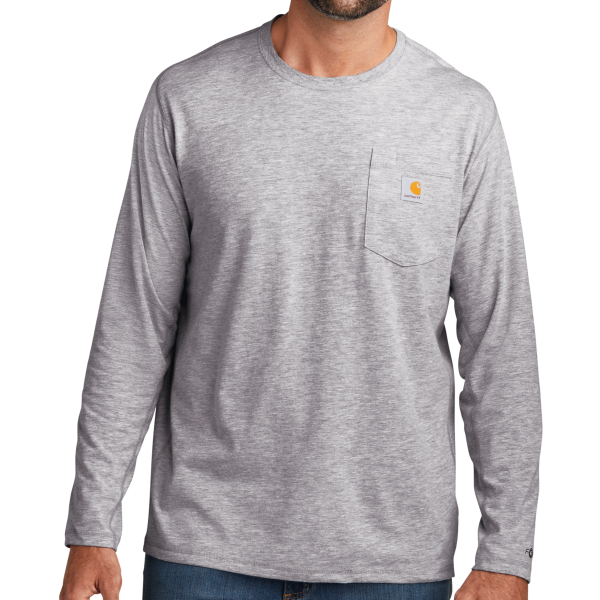 Carhartt Force ® Long Sleeve Pocket T Shirt, Heather Grey, Front view