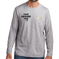 Carhartt Force ® Long Sleeve Pocket T Shirt, Heather Grey, Front view, Mockup