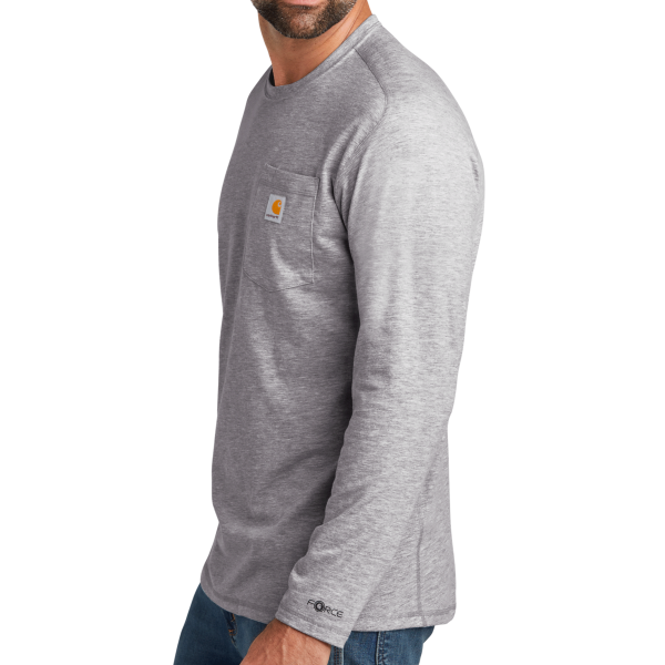Carhartt Force ® Long Sleeve Pocket T Shirt, Heather Grey, Left Sleeve view