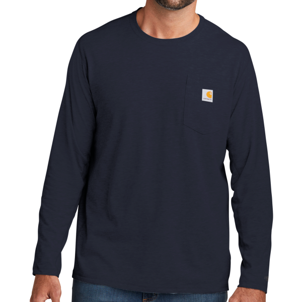 Carhartt Force ® Long Sleeve Pocket T Shirt, Navy, Front view