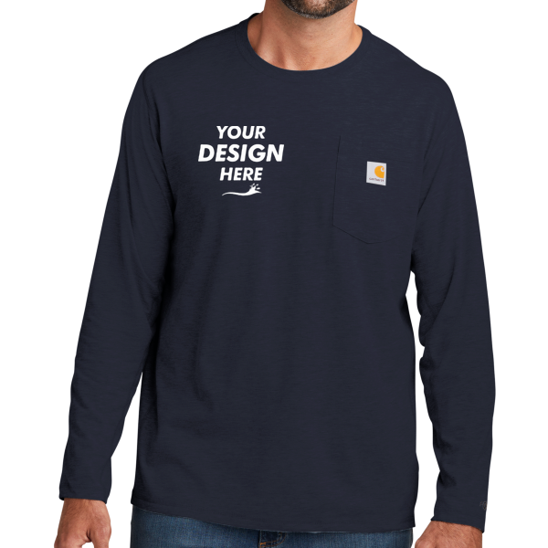 Carhartt Force ® Long Sleeve Pocket T Shirt, Navy, Front view, Mockup