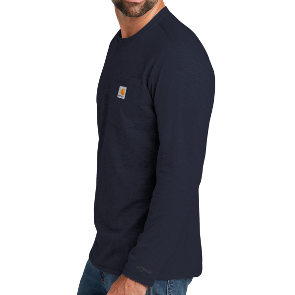 Carhartt Force ® Long Sleeve Pocket T Shirt, Navy, Left Sleeve view