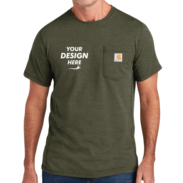 Carhartt Force ® Short Sleeve Pocket T Shirt, Basil Heather, Front view, Mockup