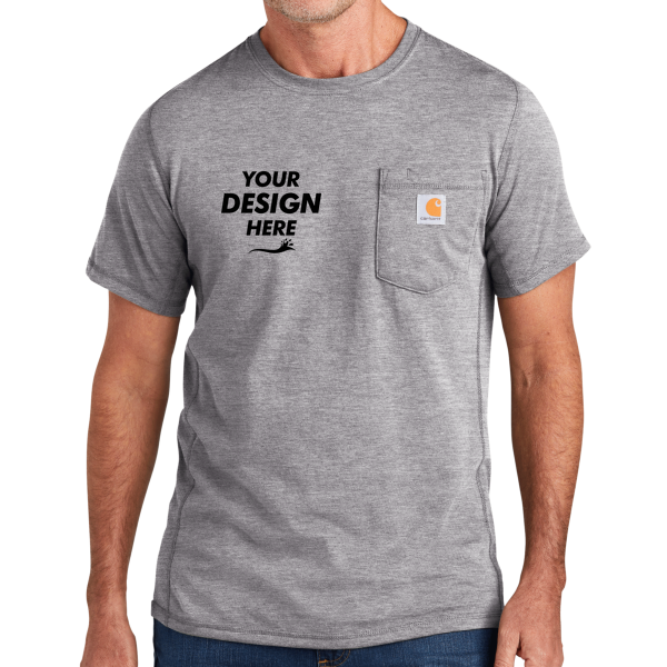 Carhartt Force ® Short Sleeve Pocket T Shirt, Heather Grey, Front view, Mockup