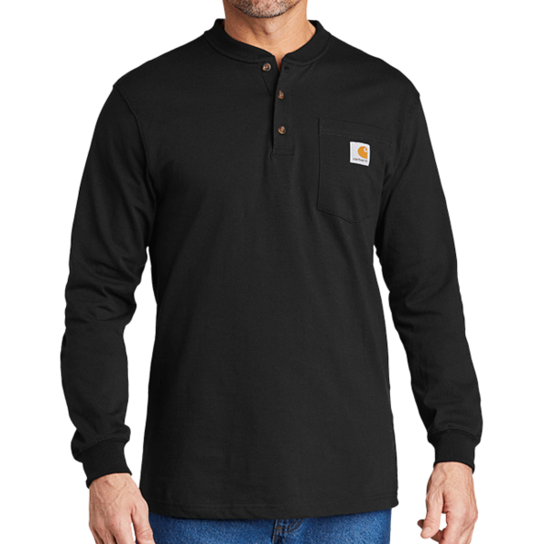Carhartt Long Sleeve Henley T Shirt, Black, Front view