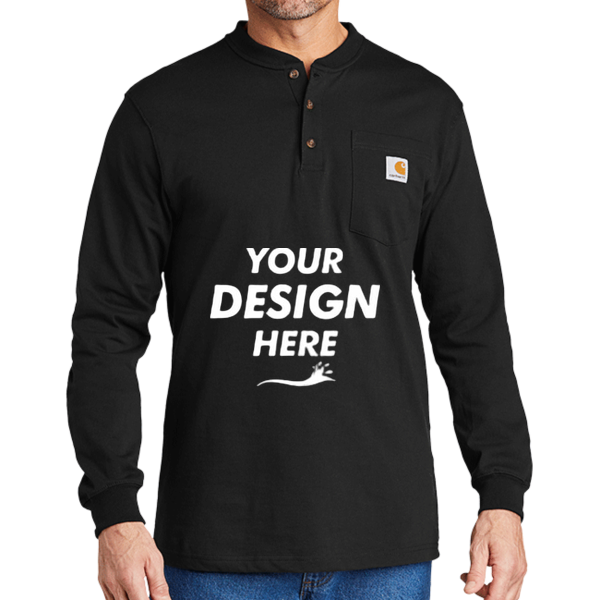 Carhartt Long Sleeve Henley T Shirt, Black, Front view, Mockup