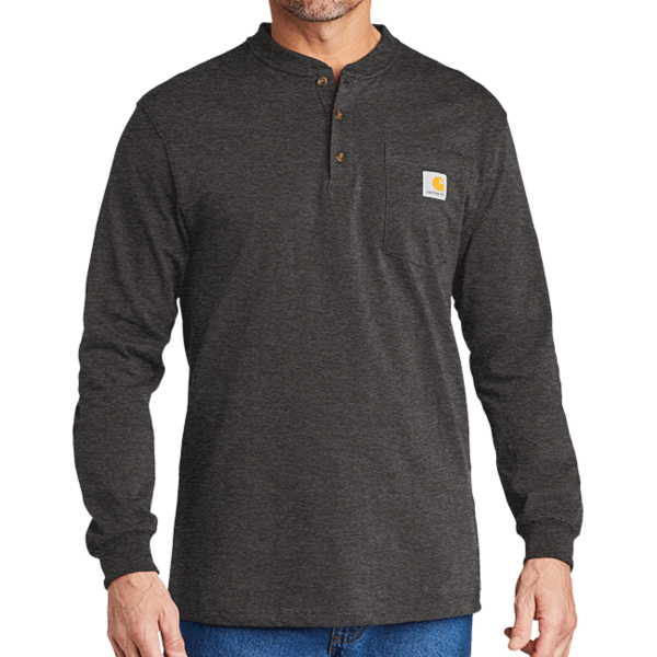 Carhartt Long Sleeve Henley T Shirt, Carbon Heather, Front view