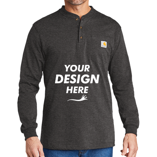 Carhartt Long Sleeve Henley T Shirt, Carbon Heather, Front view, Mockup