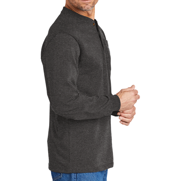 Carhartt Long Sleeve Henley T Shirt, Carbon Heather, Right Sleeve view