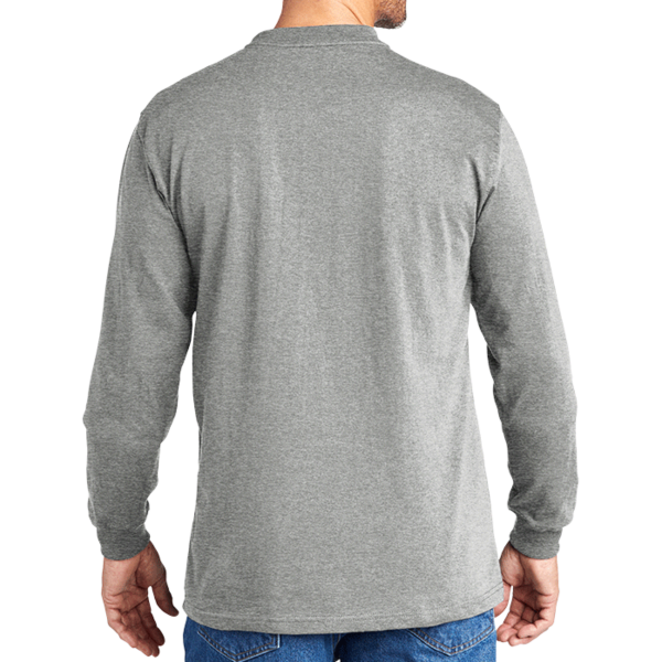 Carhartt Long Sleeve Henley T Shirt, Heather Grey, Back view