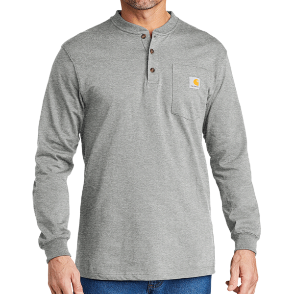 Carhartt Long Sleeve Henley T Shirt, Heather Grey, Front view