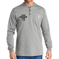 Carhartt Long Sleeve Henley T Shirt, Heather Grey, Front view, Mockup