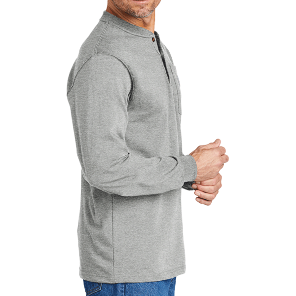 Carhartt Long Sleeve Henley T Shirt, Heather Grey, Right Sleeve view