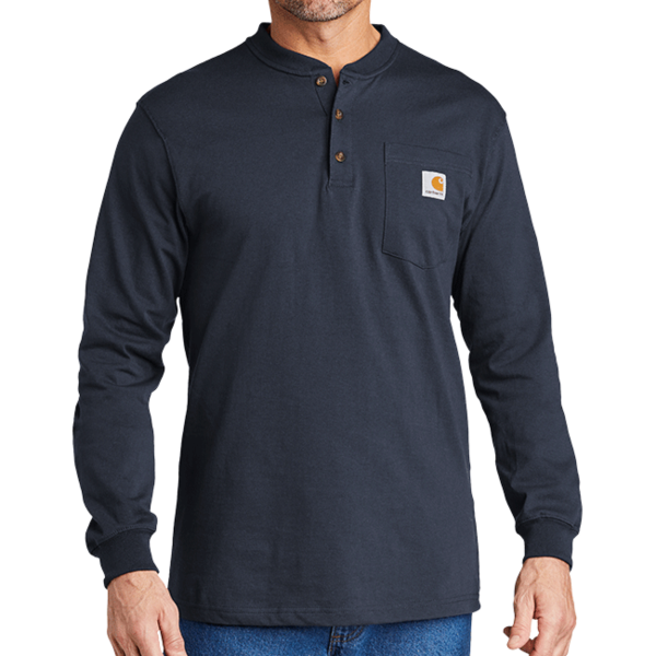Carhartt Long Sleeve Henley T Shirt, Navy, Front view