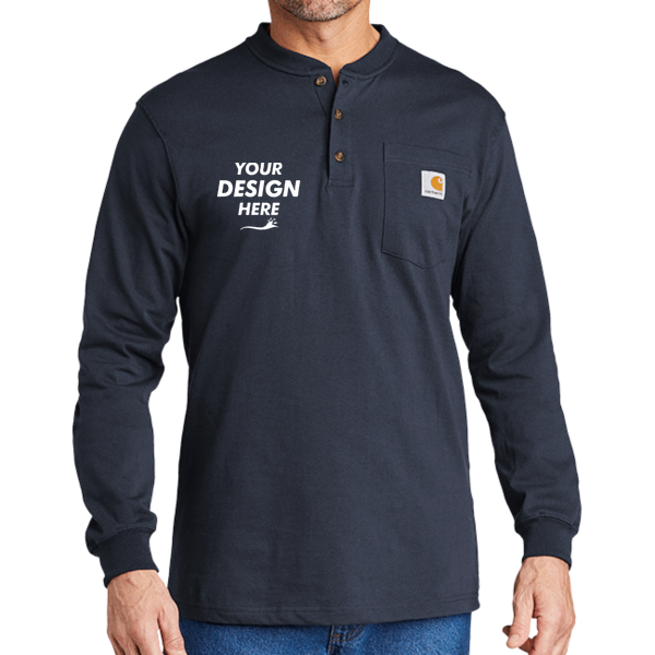 Carhartt Long Sleeve Henley T Shirt, Navy, Front view, Mockup