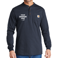 Carhartt Long Sleeve Henley T Shirt, Navy, Front view, Mockup