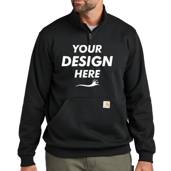 Carhartt Midweight 1/4 Zip Mock Neck Sweatshirt, Black, Front view, Mockup