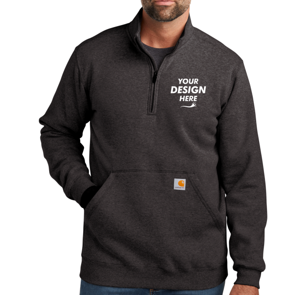 Carhartt Midweight 1/4 Zip Mock Neck Sweatshirt, Carbon Heather, Front view, Mockup