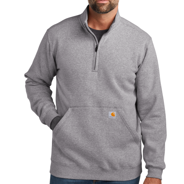 Carhartt Midweight 1/4 Zip Mock Neck Sweatshirt, Heather Grey, Front view