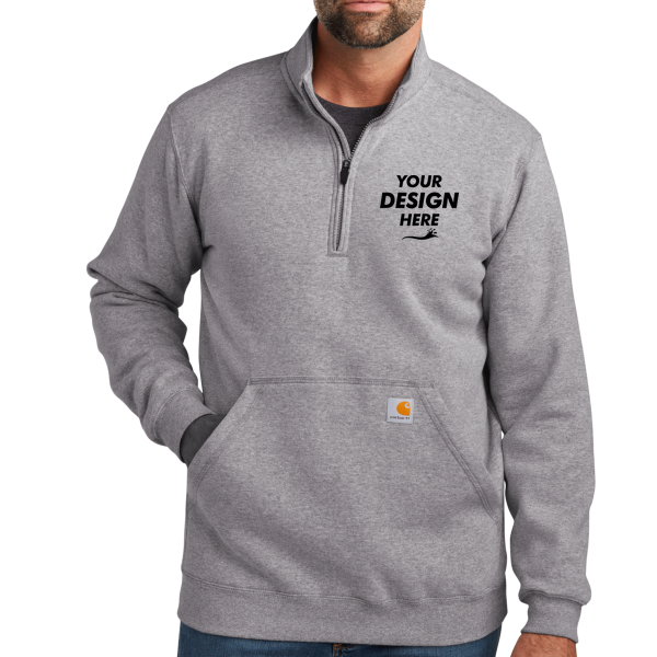Carhartt Midweight 1/4 Zip Mock Neck Sweatshirt, Heather Grey, Front view, Mockup