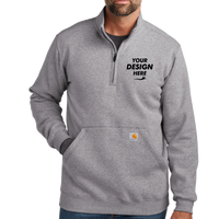 Carhartt Midweight 1/4 Zip Mock Neck Sweatshirt, Heather Grey, Front view, Mockup