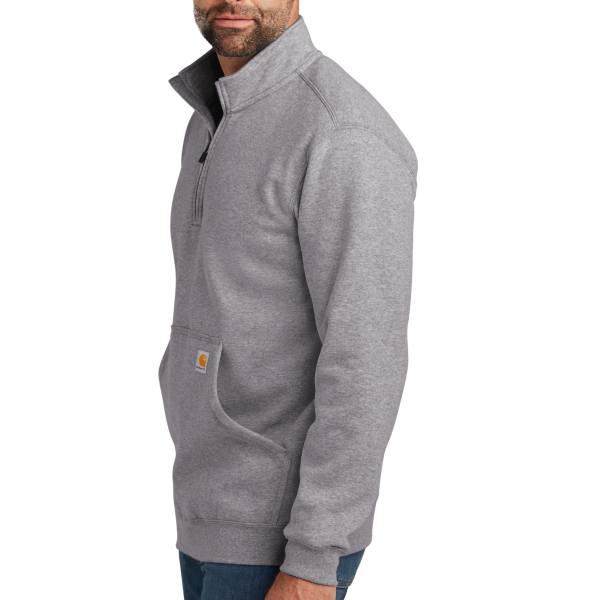 Carhartt Midweight 1/4 Zip Mock Neck Sweatshirt, Heather Grey, Left Sleeve view
