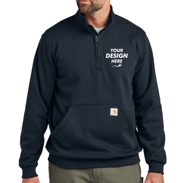 Carhartt Midweight 1/4 Zip Mock Neck Sweatshirt, New Navy, Front view, Mockup