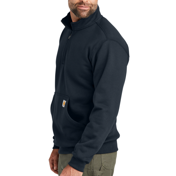 Carhartt Midweight 1/4 Zip Mock Neck Sweatshirt, New Navy, Left Sleeve view