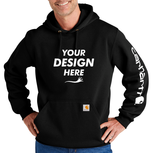 Carhartt Midweight Hooded Logo Sweatshirt, Black, Front view, Mockup