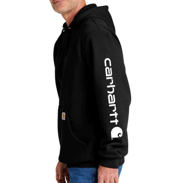 Carhartt Midweight Hooded Logo Sweatshirt, Black, Left Sleeve view
