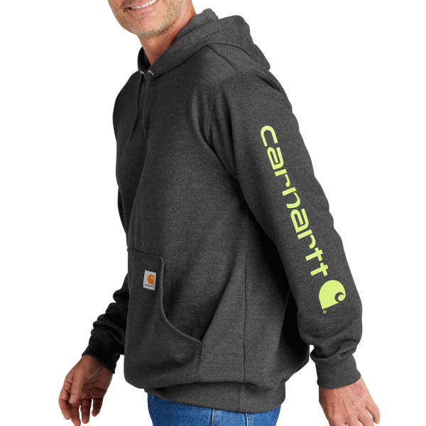 Carhartt Midweight Hooded Logo Sweatshirt, Carbon Heather, Left Sleeve view