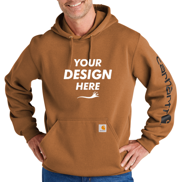 Carhartt Midweight Hooded Logo Sweatshirt, Carhartt Brown, Front view, Mockup