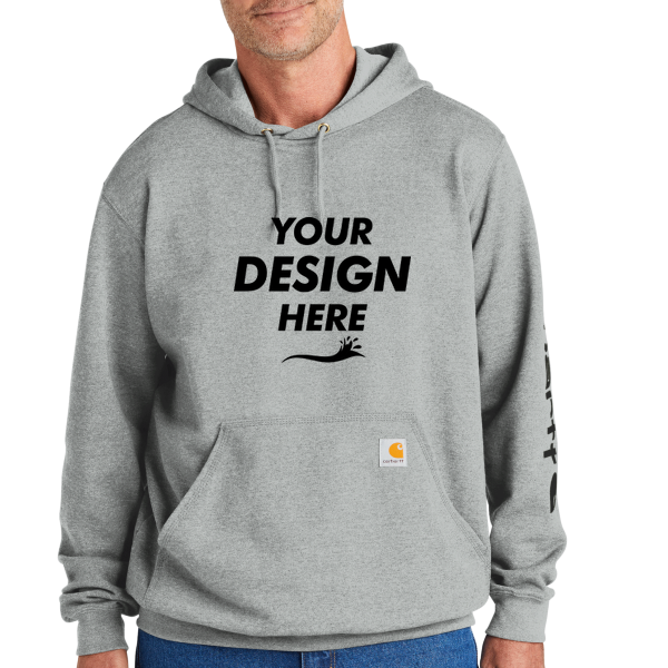 Carhartt Midweight Hooded Logo Sweatshirt, Heather Grey, Front view, Mockup