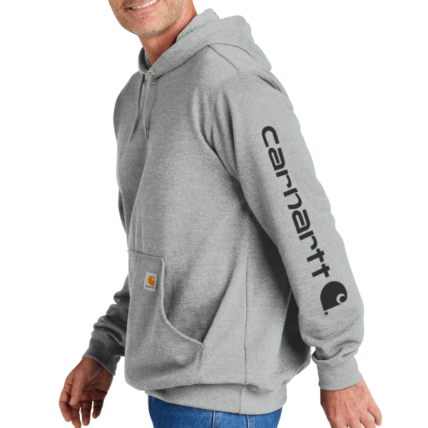 Carhartt Midweight Hooded Logo Sweatshirt, Heather Grey, Left Sleeve view