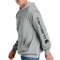 Carhartt Midweight Hooded Logo Sweatshirt, Heather Grey, Left Sleeve view
