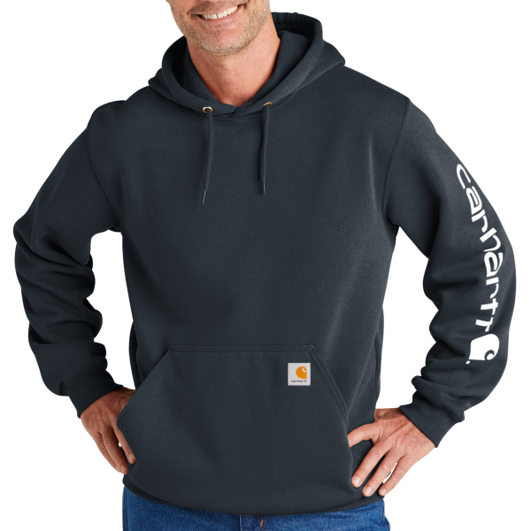 Carhartt Midweight Hooded Logo Sweatshirt, New Navy, Front view
