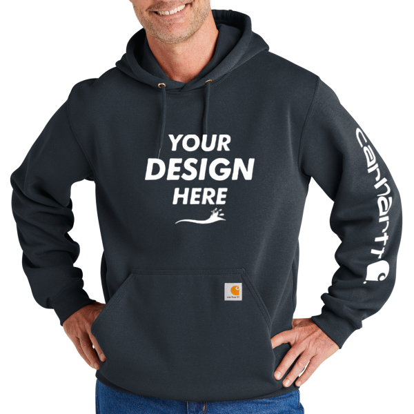 Carhartt Midweight Hooded Logo Sweatshirt, New Navy, Front view, Mockup