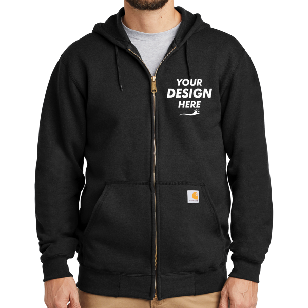 Carhartt Midweight Hooded Zip Front Sweatshirt, Black, Front view, Mockup