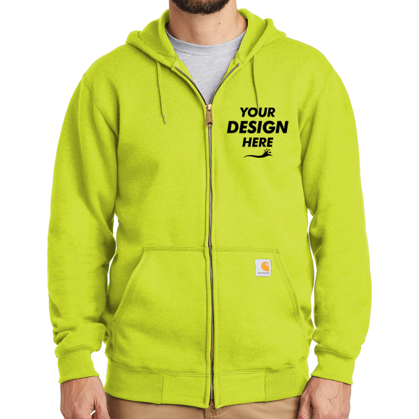Carhartt Midweight Hooded Zip Front Sweatshirt, Brite Lime, Front view, Mockup
