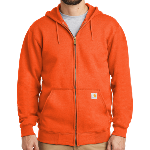 Carhartt Midweight Hooded Zip Front Sweatshirt, Brite Orange, Front view