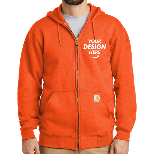 Carhartt Midweight Hooded Zip Front Sweatshirt, Brite Orange, Front view, Mockup