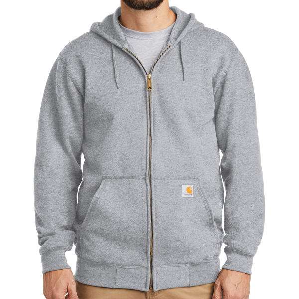 Carhartt Midweight Hooded Zip Front Sweatshirt, Heather Grey, Front view