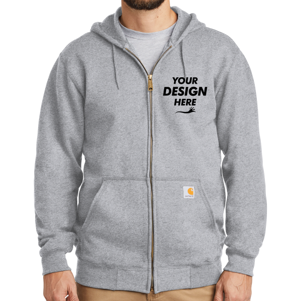 Carhartt Midweight Hooded Zip Front Sweatshirt, Heather Grey, Front view, Mockup