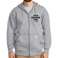 Carhartt Midweight Hooded Zip Front Sweatshirt, Heather Grey, Front view, Mockup