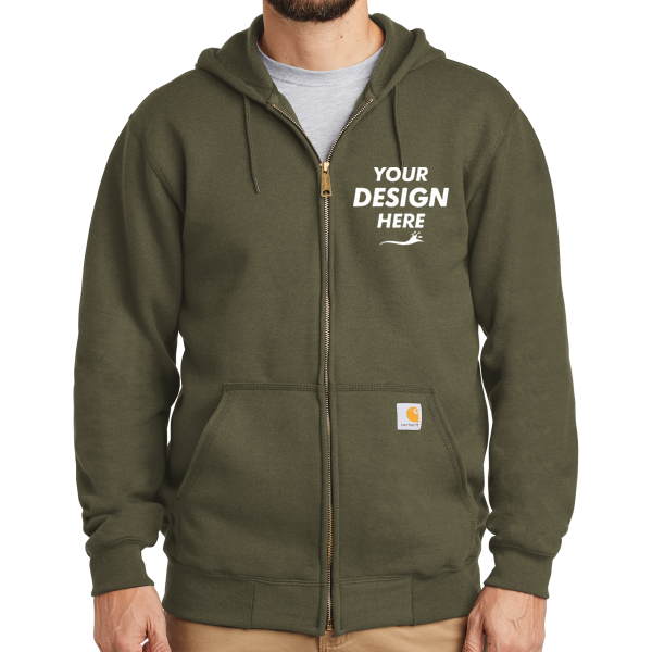 Carhartt Midweight Hooded Zip Front Sweatshirt, Moss, Front view, Mockup