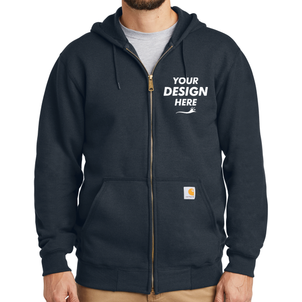 Carhartt Midweight Hooded Zip Front Sweatshirt, New Navy, Front view, Mockup