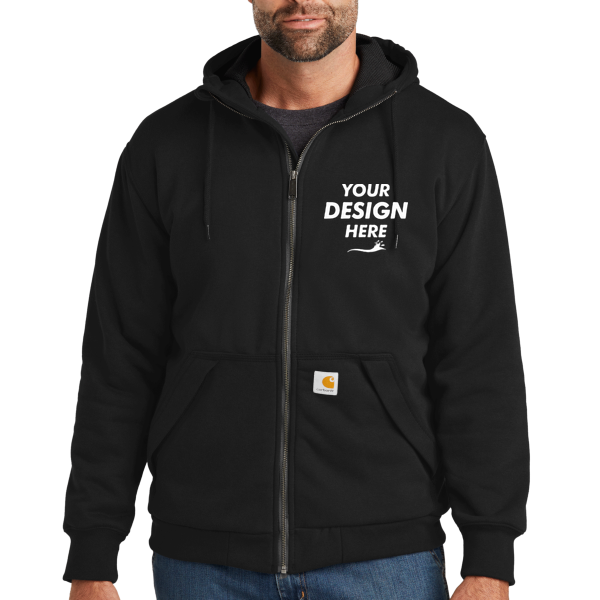 Carhartt Midweight Thermal Lined Full Zip Sweatshirt, Black, Front view, Mockup