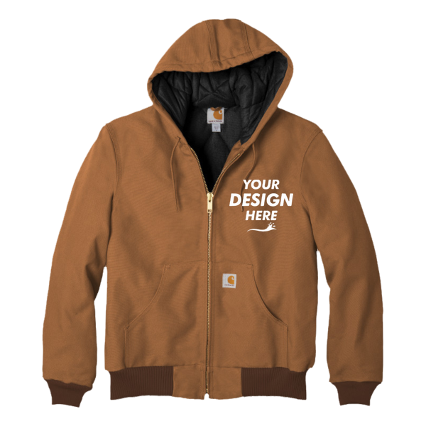 Carhartt Quilted Flanne Lined Duck Active Jac, Carhartt Brown, Front view, Mockup