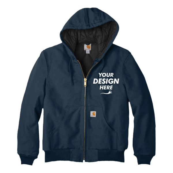 Carhartt Quilted Flanne Lined Duck Active Jac, Dark Navy, Front view, Mockup