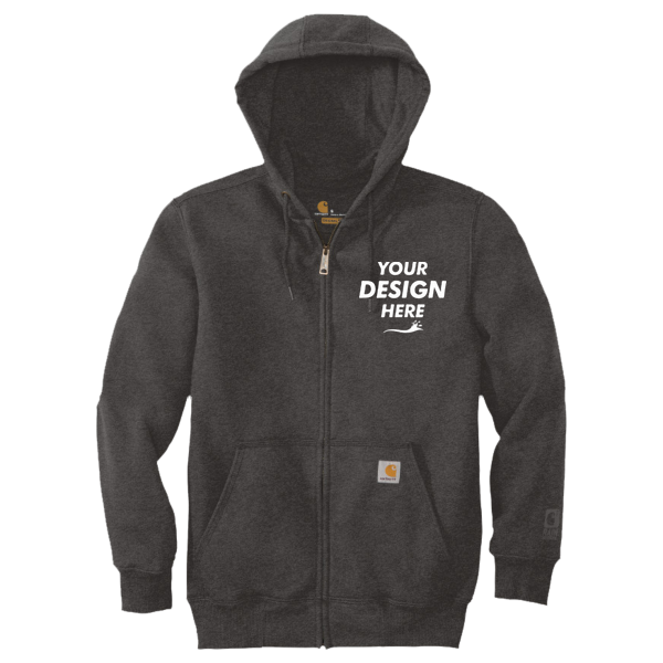 Carhartt Rain Defender ® Paxton Heavyweight Hooded Zip Front Sweatshirt, Carbon Heather, Front view, Mockup